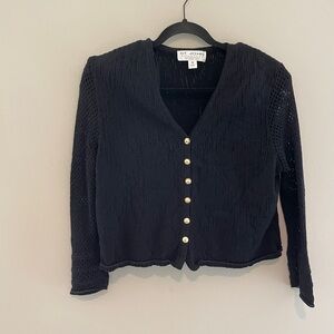 St. John Collection Marie Gray Black Cropped Cardigan Gold Buttons  Y2K Vintage